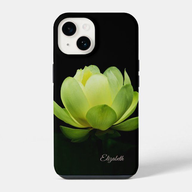 Green Lotus Flower Black iPhone Case (Back)