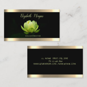 Green Lotus Flower Gold Stripe Black Yoga  Business Card