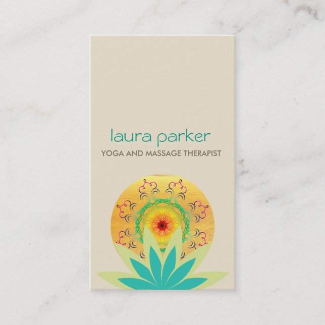 Green Lotus Flower Logo Yoga Damask Healing Health Business Card (Front)