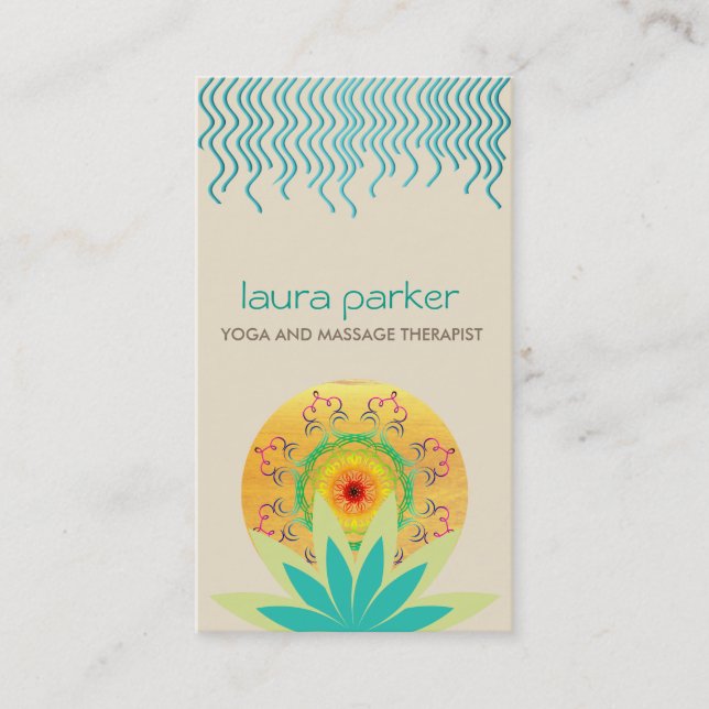 Green Lotus Flower Logo Yoga Damask Healing Health Business Card (Front)