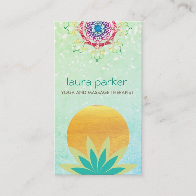 Green Lotus Flower Logo Yoga Healing Health Business Card (Front)