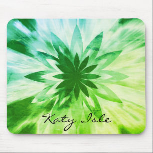 Green Lotus Flower Watercolor Ethnic Paint Mouse Mat