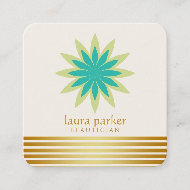 Green Lotus Flower Yoga Meditation Health Spa Square Business Card (Front)