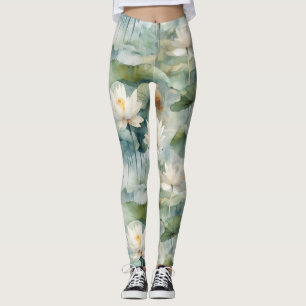 Green Lotus Flowers Serenity Leggings
