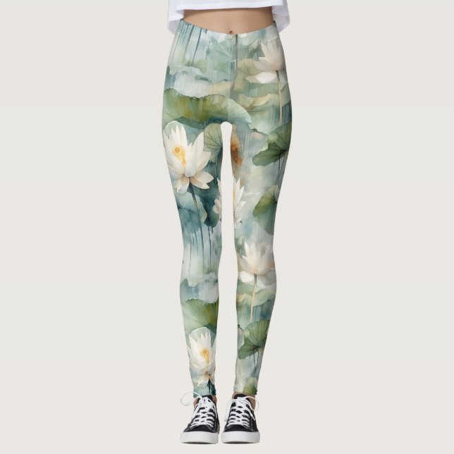 Green Lotus Flowers Serenity Leggings (Front)