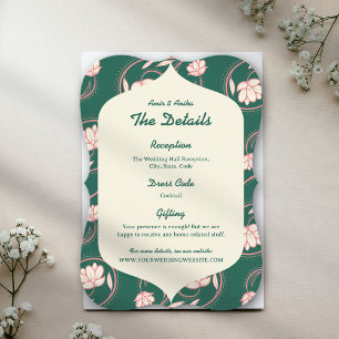 Green Lotus Lanterns Indian Wedding Details Card