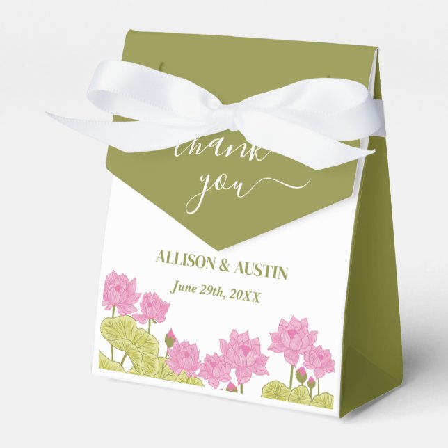 Green Lotus Lily Flowers Wedding Indian Favour Box (Front Side)