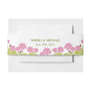 Green Lotus Lily Flowers Wedding Indian Invitation Belly Band