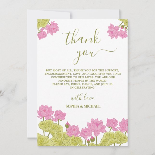 Green Lotus Lily Flowers Wedding Indian thank you Invitation (Front)