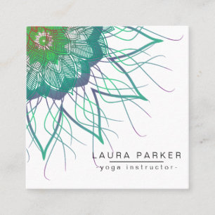 Green Lotus Mandala Yoga Instructor Holistic Square Business Card