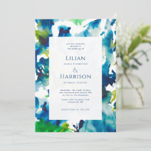 Green Love Abstract Watercolor Wedding Invitation