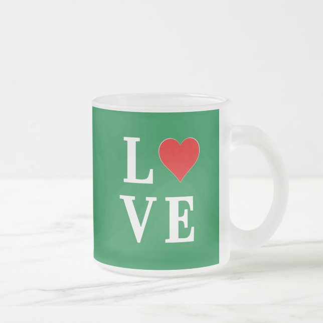 Green LOVE and Heart Frosted Glass Coffee Mug (Right)