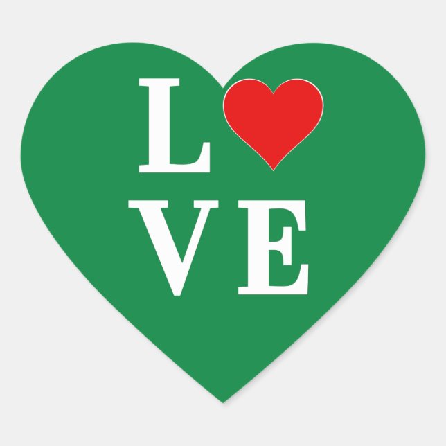 Green LOVE Classic Retro Heart Sticker (Front)