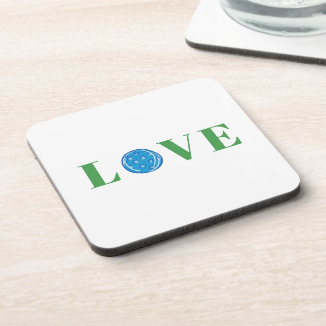 Green Love Coaster Set with Blue Pickleball Design (Left Side)