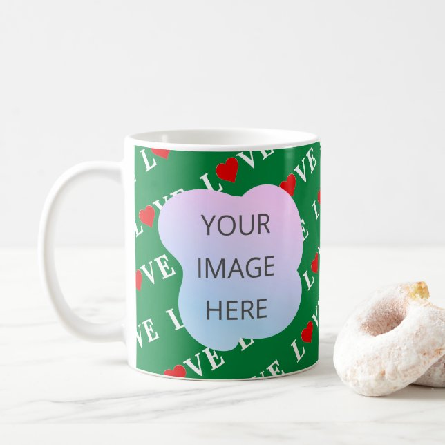 Green LOVE Heart Retro Elegant Coffee Mug (With Donut)