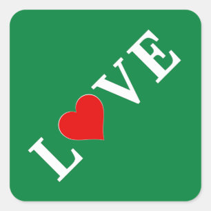 Green LOVE Heart Retro Timeless Elegant Square Sticker