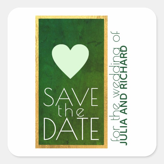 green love heart save-the-date wedding  square sticker (Front)