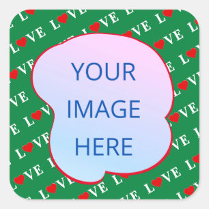 Green LOVE Heart Square Sticker