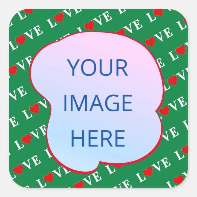 Green LOVE Heart Square Sticker (Front)