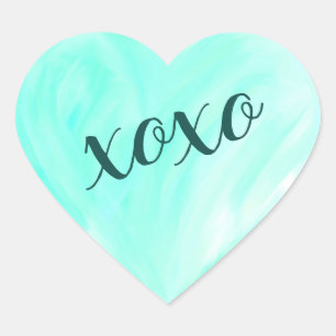Green Love Heart Xoxo Watercolor Painted Sticker
