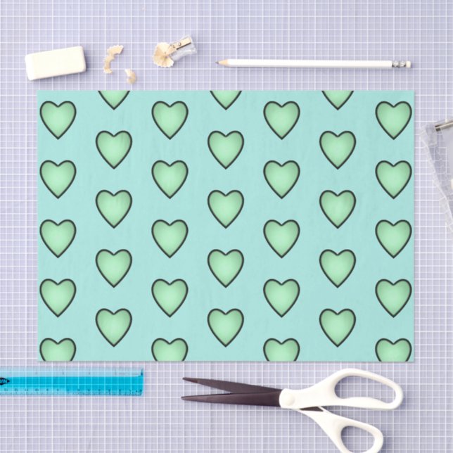 Green love hearts pattern tissue paper (Craft)