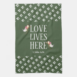 Green   LOVE LIVES HERE   Stylish Customisable Tea Towel