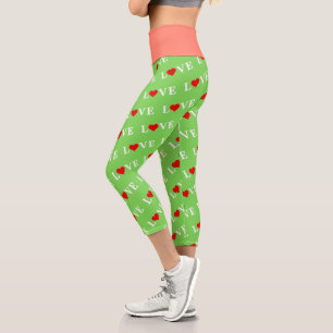 Green LOVE Motif Stylish Lime Green Capri Leggings