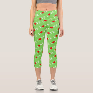 Green LOVE Motif Stylish Lime Green Capri Leggings