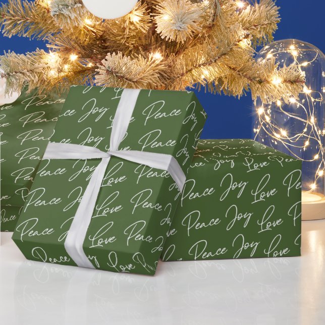 Green Love Peace Joy Christmas Wrapping Paper (Holidays)