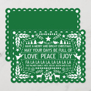 Green Love Peace Joy papel picado Christmas Holiday Card