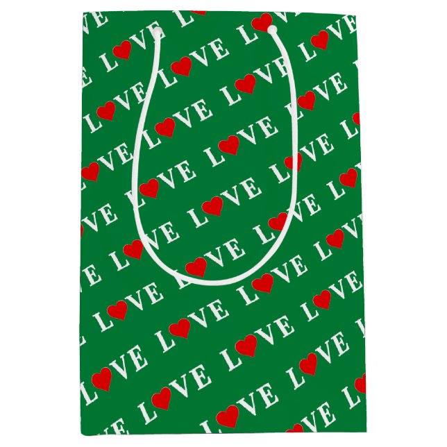 Green LOVE Retro Elegant Medium Gift Bag (Front)