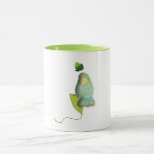 Green lovebird with butterfly mug by ORDesigns.
