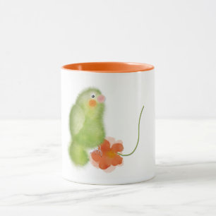Green lovebird with flower mug by ORDesigns.