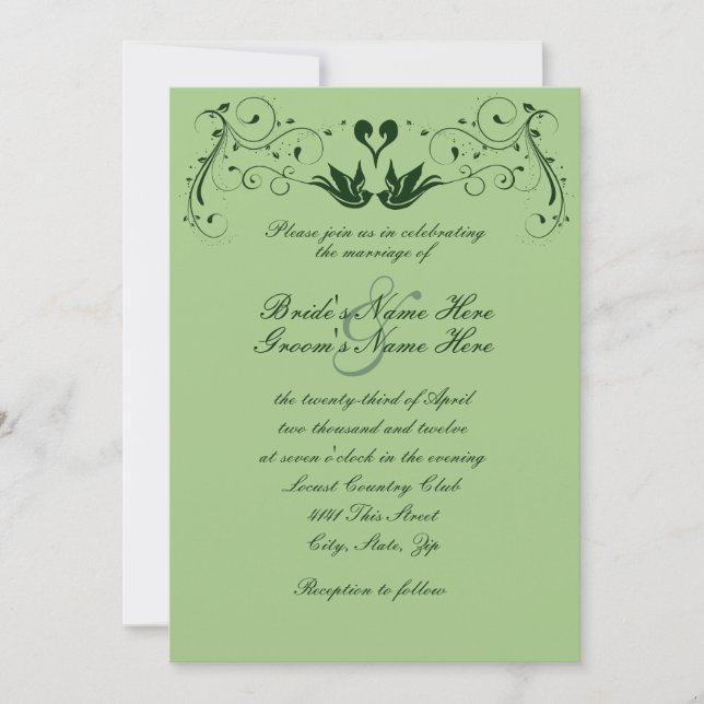 Green Lovebirds Wedding Invitation (Front)