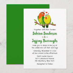 Green Lovebirds Wedding Invitation - Love Bird