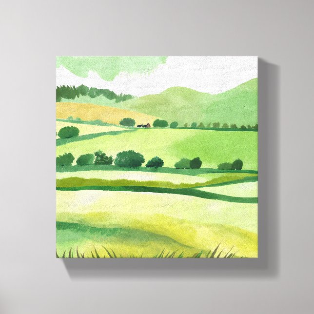 Green Lucious Hillside | Nature Watercolor Canvas Print (Front)