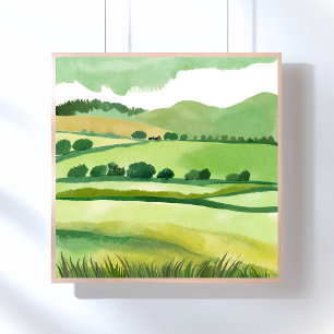 Green Lucious Hillside   Nature Watercolor Poster