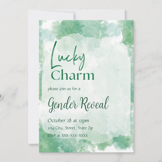 Green Lucky Charm Watercolor Gender Reveal Invitation (Front)