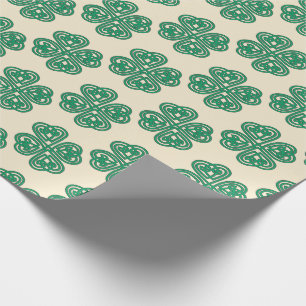 Green Lucky Clover Celtic Knot Wrapping Paper
