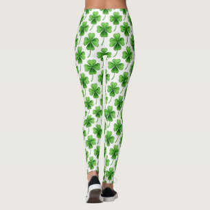 Green Lucky Clover Pattern St Patrick's Day Leggings