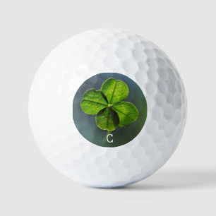 Green Lucky Clover Shamrock Name and Monogram Golf Balls