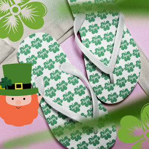 Green Lucky Clover St. Patrick Day Flip Flops
