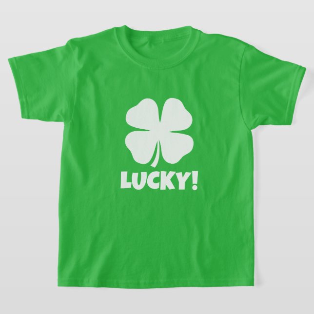 Green lucky clover St Patricks Day tshirt for kids (Laydown)