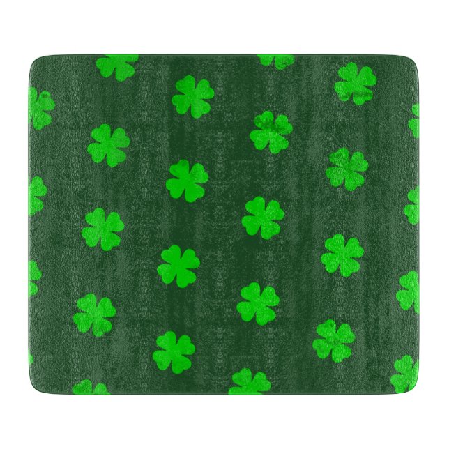 Green Lucky Clovers Glass Cutting Board (Front)