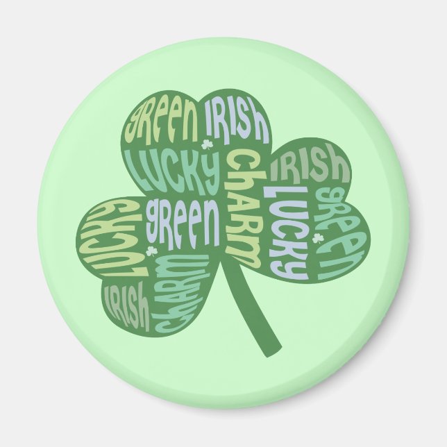 Green Lucky Irish Charm Shamrock Magnet (Front)
