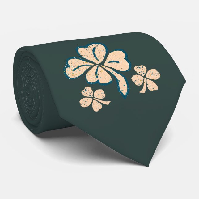 Green Lucky Shamrock Clover St. Patrick`s Day Tie (Rolled)