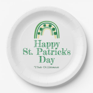 Green lucky Shamrock horseshoe St. Patrick's Day Paper Plate