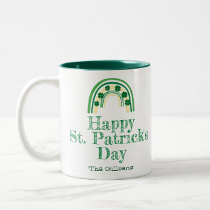 Green lucky Shamrock horseshoe St. Patrick's Day Two-Tone Coffee Mug