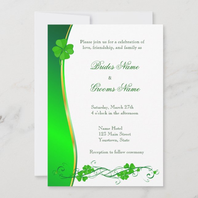 Green Lucky Shamrock Pattern Wedding Invitation (Front)