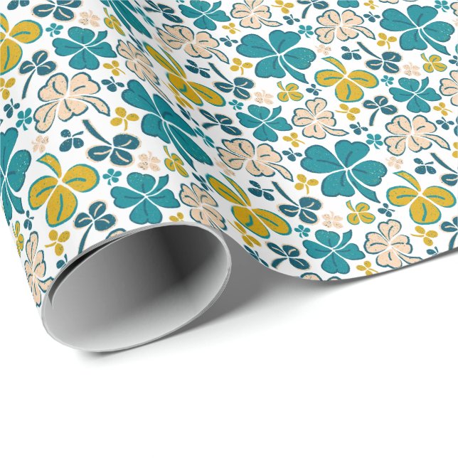 Green Lucky Shamrocks Clover St. Patrick`s Day Wra Wrapping Paper (Roll Corner)